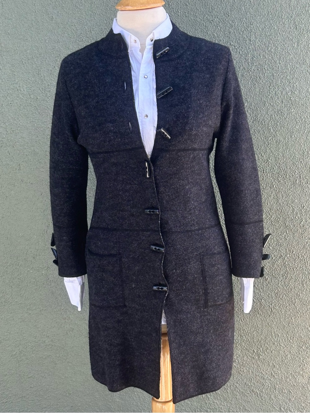 Venario Charcoal Grey Wool Coat Duster Long Coatigan Size small